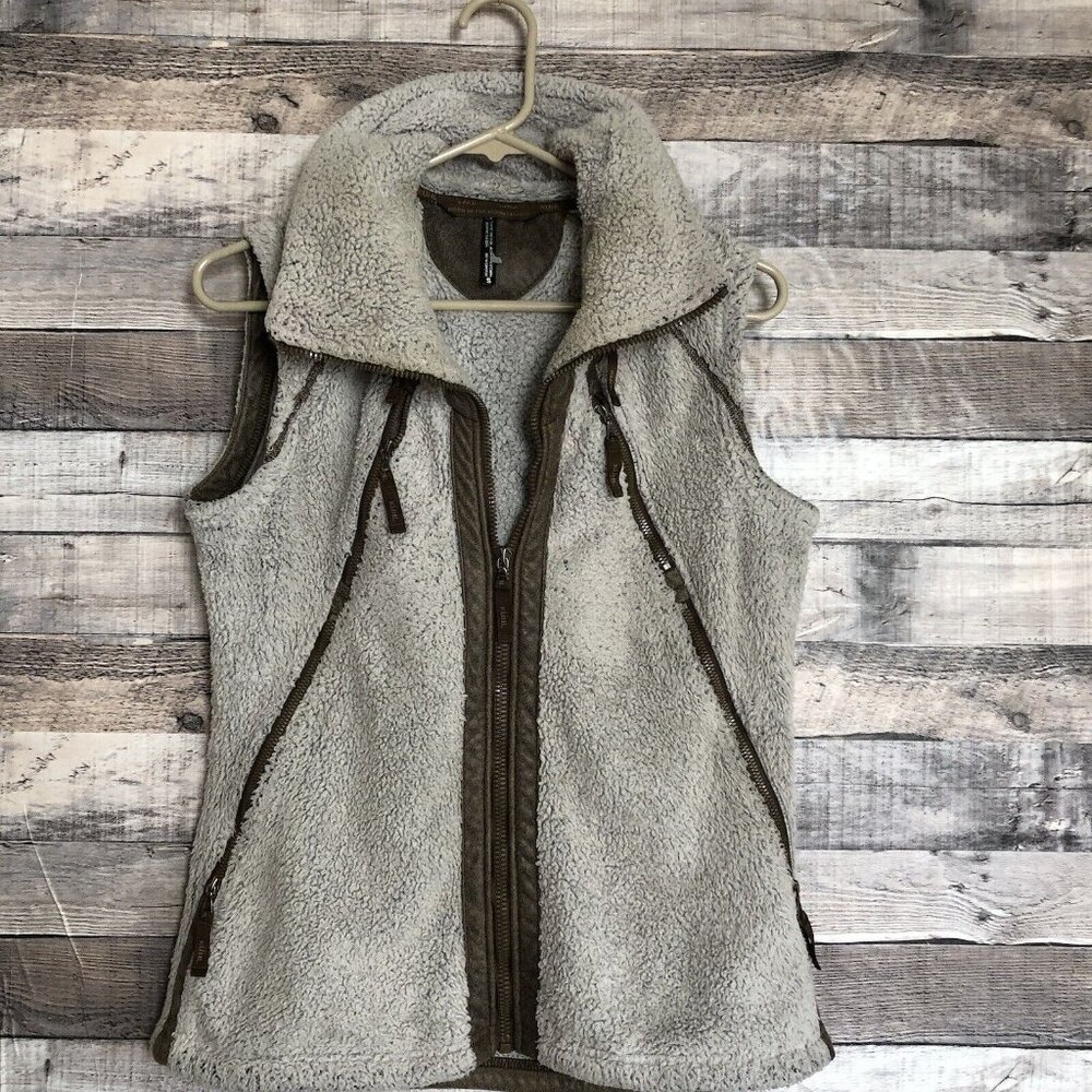 Kuhl Flight Vest Women's Size S Sherpa Hooded Beige Brown Full Zip
